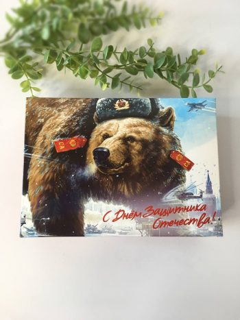 Коробка для подарка "С Днем Защитника Отечества" медведь