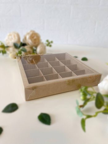 Коробка под 16 конфет с тонкими разделителями, крафт — изображение 2