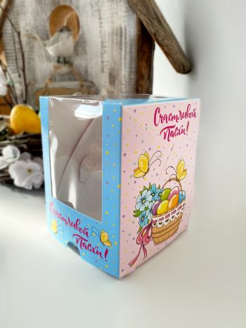 Упаковка под 1 капкейк/кулич "Счастливой пасхи с корзинкой"