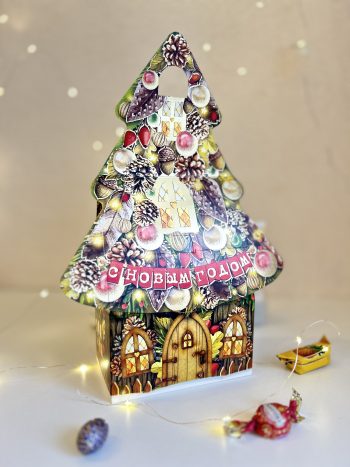 Коробка новогодняя подарочная Ёлка-Теремок, 157х95х225 (+140) мм (коробка-елочка)