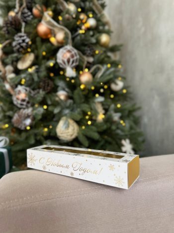 Коробка с окном под 5 конфет Золотые снежинки, 210х50х33 мм (дно и обечайка) — изображение 3