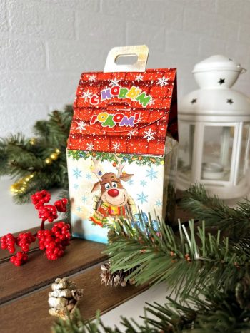 Коробка новогодняя подарочная В гостях у сказки, 91х70х157 (+30) мм (домик )