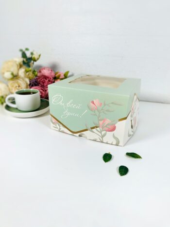 Упаковка под 4 капкейка/пирожных/бенто-торт с окном "От всей души" — изображение 3