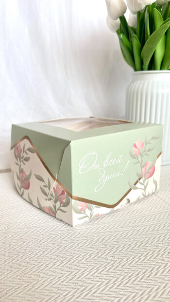 Упаковка под 4 капкейка/пирожных/бенто-торт с окном "От всей души"