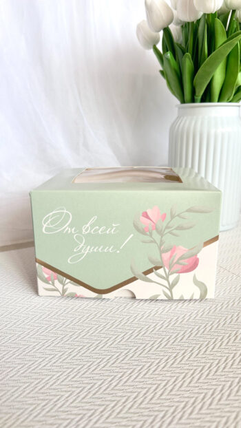 Упаковка под 4 капкейка/пирожных/бенто-торт с окном "От всей души" — изображение 2