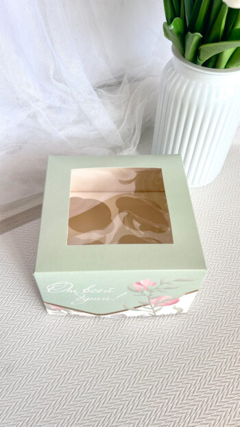 Упаковка под 4 капкейка/пирожных/бенто-торт с окном "От всей души" — изображение 5