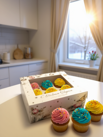 Коробка с окном под 9 капкейков Снежный праздник, 250х250х100 (крышка/дно) — изображение 3