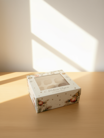 Коробка с окном под 9 капкейков Снежный праздник, 250х250х100 (крышка/дно)