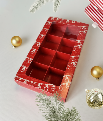 Коробка с окном 8 конфет Гирлянда, 180х100х35 мм (дно и обечайка) — изображение 2