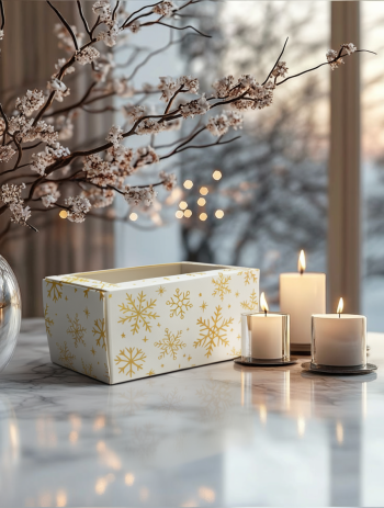 Коробка с окном под 2 капкейка Снежинки на белом, 160х100х80 мм — изображение 2