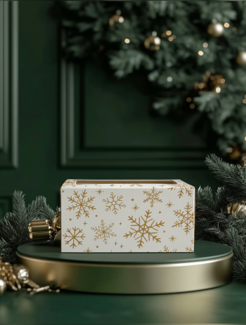 Коробка с окном под 2 капкейка Снежинки на белом, 160х100х80 мм — изображение 3