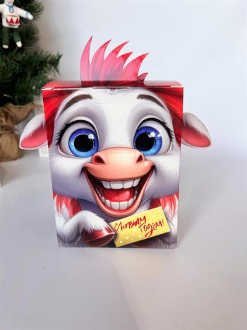 Коробка новогодняя подарочная Смекубик Конёк, 120х120х155 мм (коробка со шнурком)