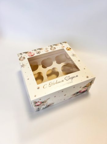 Коробка с окном под 9 капкейков Снежный праздник, 250х250х100 (крышка/дно) — изображение 4