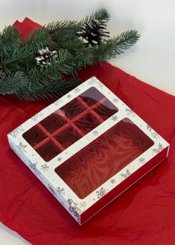 Коробка с окном 8 конфет плитка шоколада Новогоднее серебро, 177х178,5х38,5 мм (дно и обечайка) — изображение 5