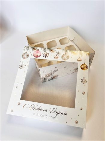 Коробка с окном под 9 капкейков Снежный праздник, 250х250х100 (крышка/дно) — изображение 6