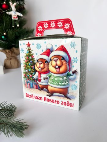 Коробка новогодняя подарочная Весёлые капибары, 145х80х150 (+40) мм — изображение 3