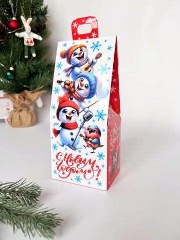 Коробка новогодняя подарочная Новогодний квинтет, 90х70х200 (+30) мм (домик)