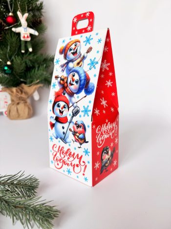 Коробка новогодняя подарочная Новогодний квинтет, 90х70х200 (+30) мм (домик) — изображение 3