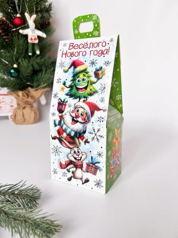 Коробка новогодняя подарочная Новогоднее веселье, 90х70х200 (+30) мм (домик)