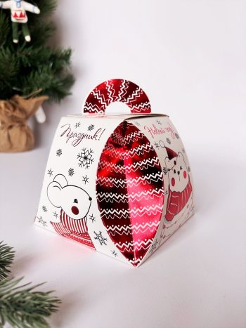 Коробка новогодняя подарочная фонарик Новогоднее веселье, 120х120х115 (+32) мм — изображение 2