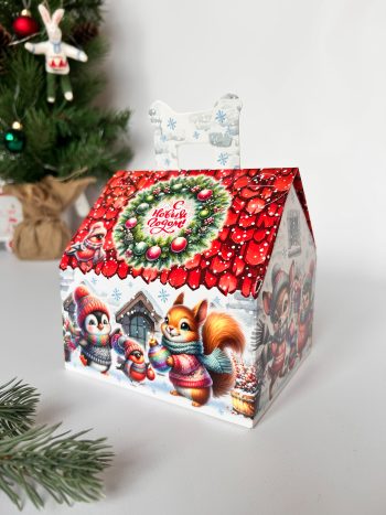 Коробка новогодняя подарочная Когда приходит праздник, 133х116х126 (+45) мм (домик) — изображение 4