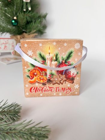 Коробка новогодняя подарочная Ноктюрн, 110х60х110 мм (моноблок с лентой) — изображение 4