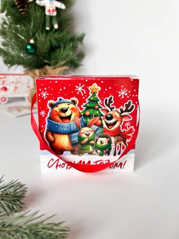 Коробка новогодняя подарочная Весёлая компания, 110х60х110 мм (моноблок с лентой) — изображение 4