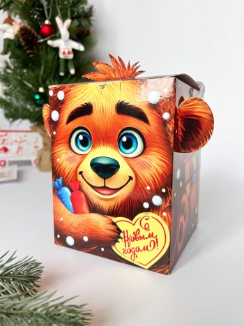 Коробка новогодняя подарочная смекубик Мишка, 120х120х155 мм — изображение 2
