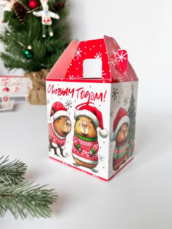 Коробка новогодняя подарочная Капибары, 97х74х112 (+48) мм (моноблок) — изображение 2